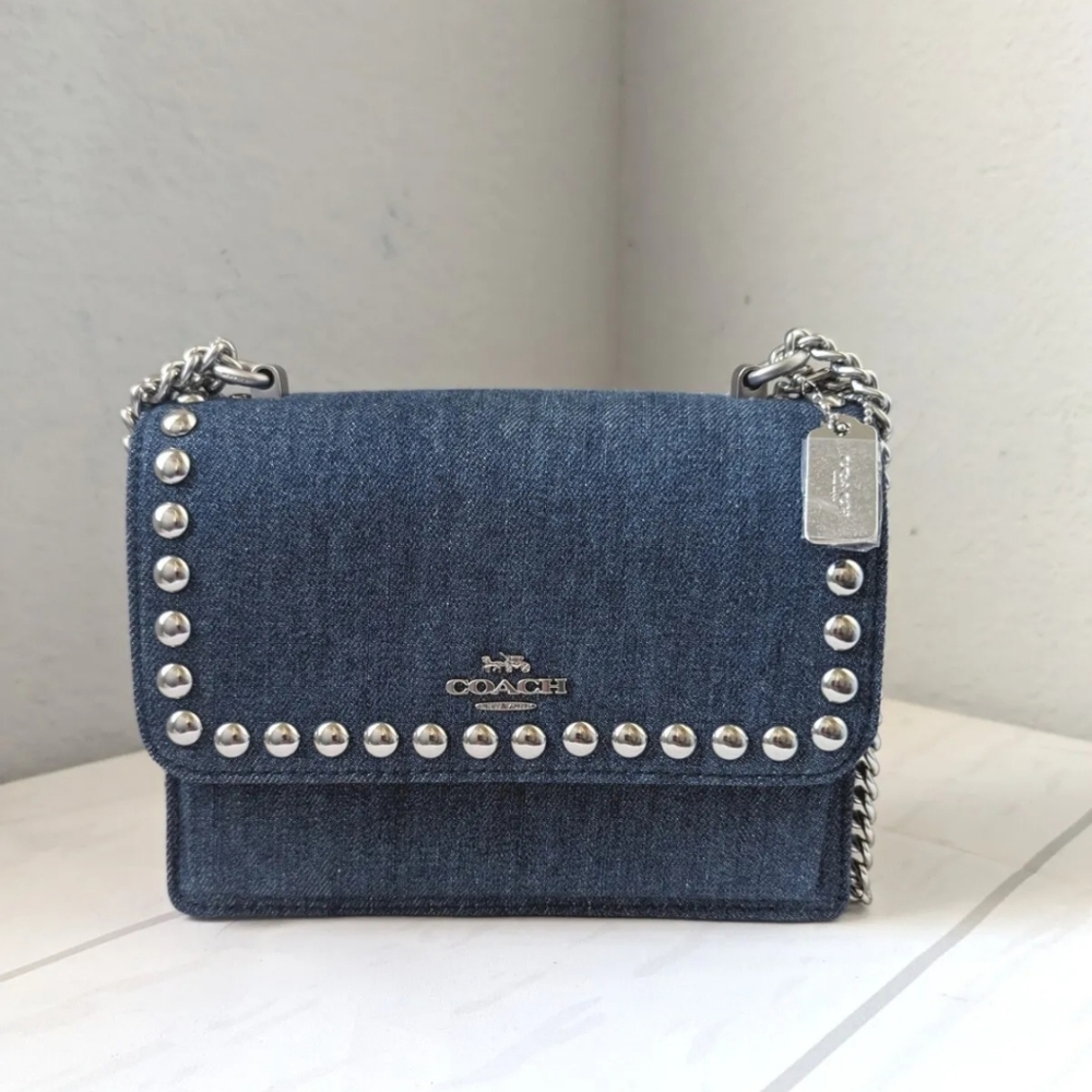 SALE! Coach CN509 Mini Klare Denim Blue Crossbody Handbag with Silver Rivets NWT